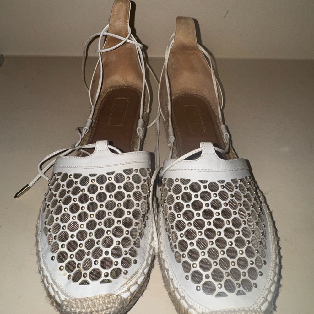 Aquazzura White and Tan Espadrilles